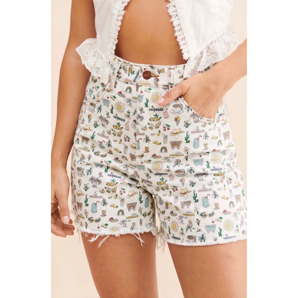Free People x Wrangler 🤠 Cowboy High-Rise 🍒 Sundown Donna Denim Shorts Size 28